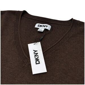 NWT DKNY V-Neck Sweater Mens L Dark Brown Heather | Lightweight Viscose $89